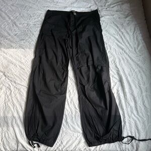 Rewash Black Cargo Pants with Jogger Cuff Tie Low Waisted